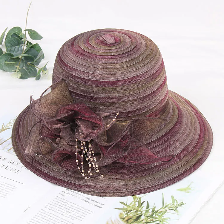 Mesh lace hat women spring and summer organza flowers rainbow hat